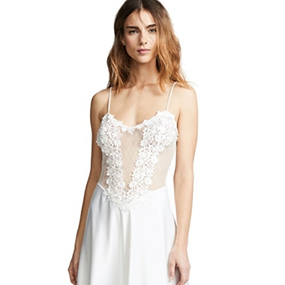 Flora Nikrooz Showstopper Charmeuse Gown with Lace Ivory Romantic Size S - Picture 1 of 14